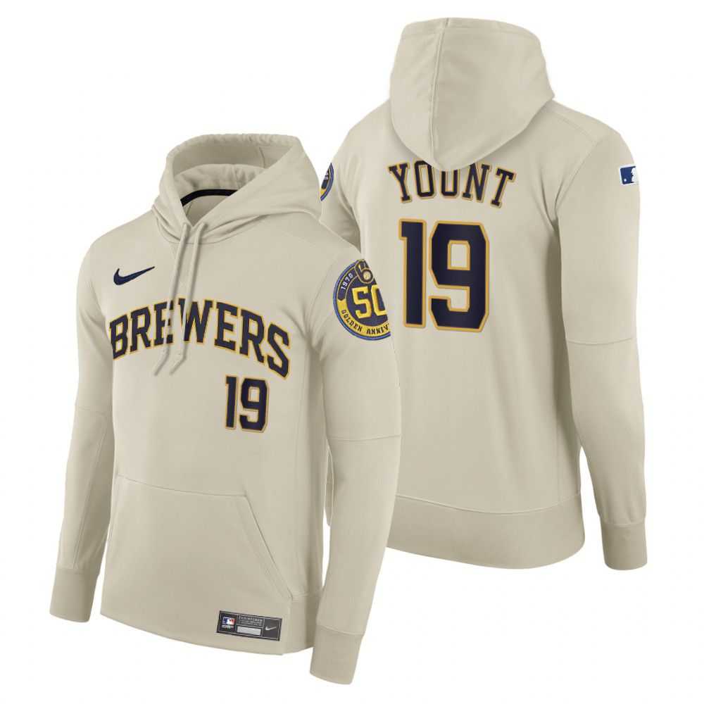 Men Milwaukee Brewers 19 Yount cream home hoodie 2021 MLB Nike Jerseys